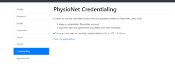 PhysioNet Profile: Settings: Credentialing page post-2019